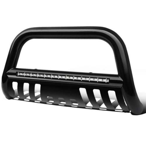 AUTOSAVER88 Bull Bar with LED Light Bar Compatible for 04-18 Ford F-150 3" Tubing Front Grille Brush Push Bumper Guard Include Skid Plate Light Mount Black