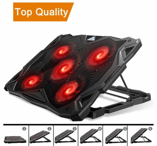  Laptop Cooler with 5 Quiet Red LED Fans