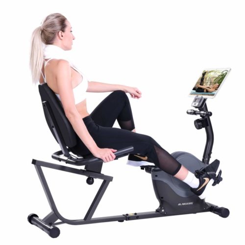 MaxKare Recumbent Exercise Bike Indoor Cycling Stationary Bike with Adjustable Seat and Resistance, Pulse Monitor/Phone Holder (Seat Height Adjustment by Knob)