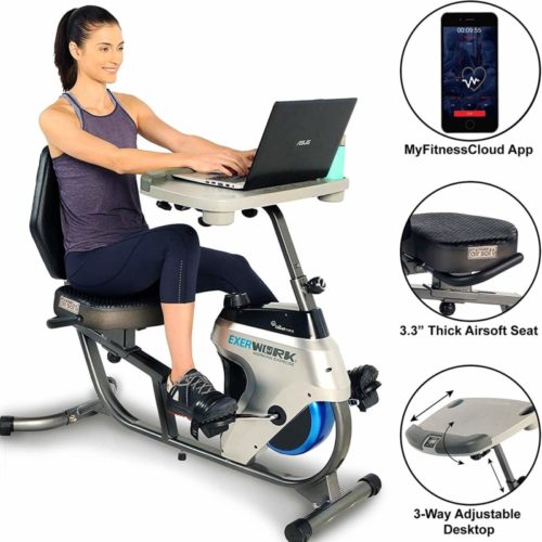 Exerpeutic 2500 Bluetooth 3 Way Adjustable Desk Recumbent Exercise Bike with Airsoft Seat and Free APP