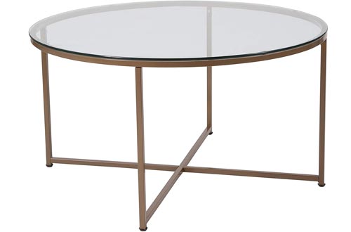 Flash Furniture Greenwich Collection Glass Coffee Table with Matte Gold Frame - NAN-JH-1786CT-GG