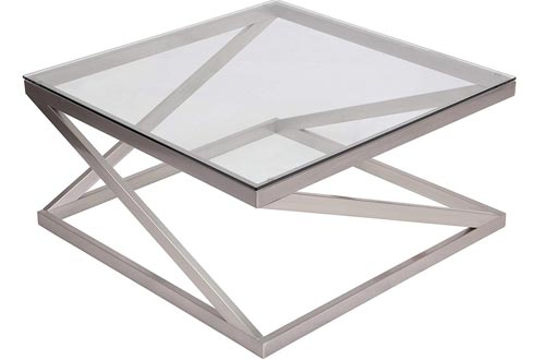 Signature Design by Ashley – Coylin Square Glass Coffee Table, Silver