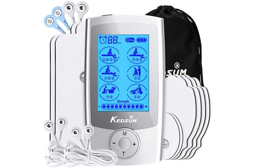 KEDSUM Rechargeable 16 Modes Tens Unit Muscle Stimulators, 3rd Gen Pain Relief Machine Electric Pulse Impulse Mini Massager with 8 Pads, 2 Dual Electrode Wires and a 4-1 Electrode Wire