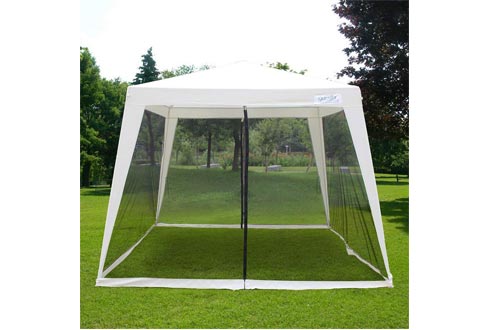 Quictent Outdoor Canopy Gazebo Party Wedding Tent Screen House Sun Shade Shelter with Fully Enclosed Mesh Side Wall (10'x10'/7.9'x7.9', Beige)