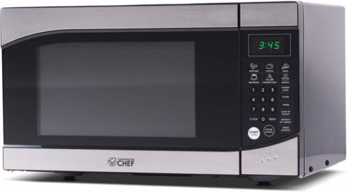 Commercial Chef CHM009 Countertop Microwave Oven 900 Watt, 0.9 Cubic Feet, Stainless Steel Front, Black Cabinet, Small, Trim