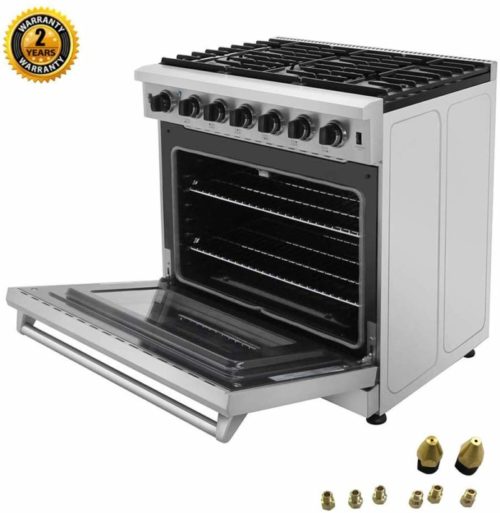 Thor Kitchen 36 inch Freestanding Pro-Style Professional Gas Range with 6.0 cu.ft. Oven, 6 Burners, in Stainless Steel - LRG3601U + LP Conversion Kit