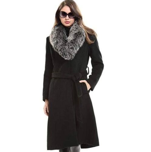 12. Escalier Women's Trench Long Wool Coat with Real Fox Fur Collar