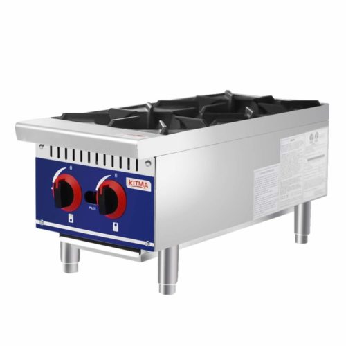 Commercial Countertop Hot Plate - KITMA 12 Inches 2 Burner Natural Gas Range - Restaurant Equipment for Soups, Sauces