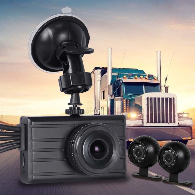 Vsysto Dash Cam Backup Camera (1080P+VGA3) 3CH Waterproof Lens for Semi Truck/Bus/Trailer/Cars/Tractor/Van/RV DVR Recording System with G-Sensor, Loop Recording (Infrared Night Vision)
