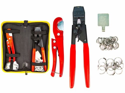 KOTTO Pex Crimping Clamp Cinch Tool and Pipe Hose Cutter Meets ASTM 2098, Pipe Fitting Tool Kit for Stainless Steel Clamps Sizes from 3/8" to 1" with 20pcs 1/2", 10 pcs 3/4" Clamps With Storage Bag