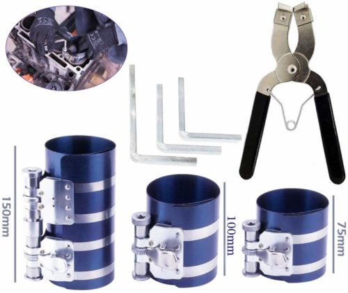 piston ring compressor tool Service Set,Car Engine Piston Ring Compressor Tool & Piston Ring Pliers with Adjustable Safety Screws