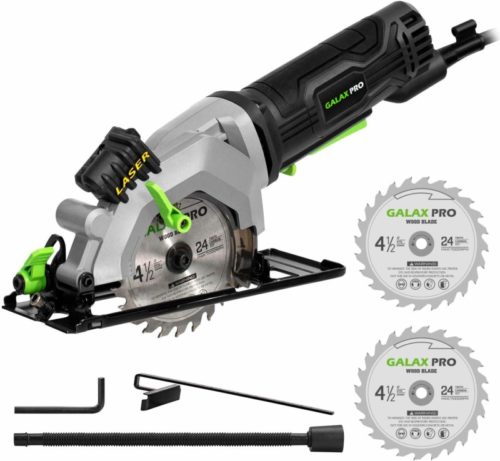Circular Saw, GALAX PRO 4Amp 3500RPM Mini Circular Saw with Laser Guide, Max. Cutting Depth1-11/16"(90°), 1-1/8"(45°）Compact Saw with 4-1/2" 24T TCT Blade, Vacuum Adapter, Blade Wrench, and Rip Guide