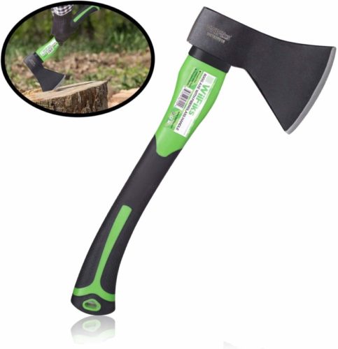 WilFiks Chopping Axe, 15” Camping Outdoor Hatchet for Wood Splitting and Kindling, Forged Carbon Steel Heat Treated Hand Maul Tool, Fiberglass Shock Reduction Handle with Anti-Slip Grip