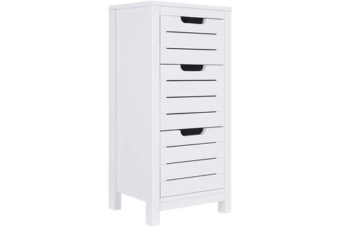 ChooChoo Bathroom Storage Cabinets, Free Standing Floor Cabinets with 3 Drawers and Stoppers, Wooden Bathroom Cabinets for Bedroom, Living Room, Office -White