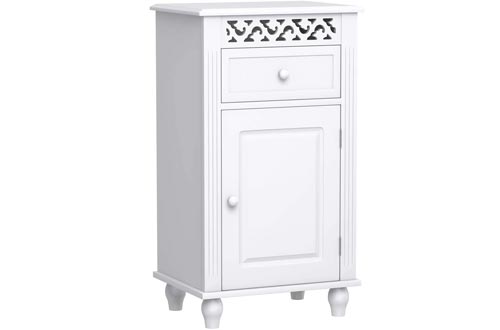 Giantex Storage Floor Cabinets W/One Cabinets Two-Layer Adjustable Shelves & One Drawer Wood Bathroom Cupboard Organizer Kitchen Collection Cabinets Shelf Nightstand Beside End Table White 