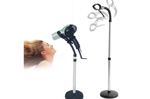 Adjustable Hair Dryer Holder, Stainless Steel Stands Holder for Hands Free Using with Removable Suction Cup and Length Adjustable Tube Stick