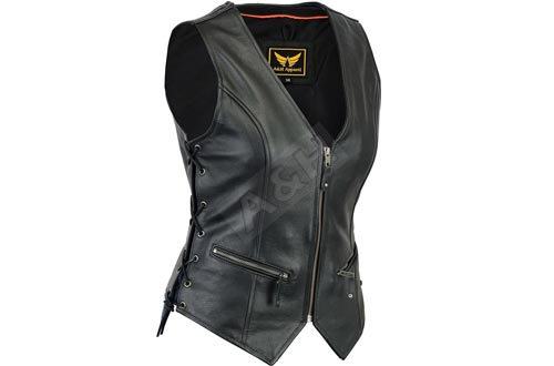 A&H Apparel Women Motorcycle Biker Classic Vest Genuine Cowhide Leather Vests With Gun Pocket 