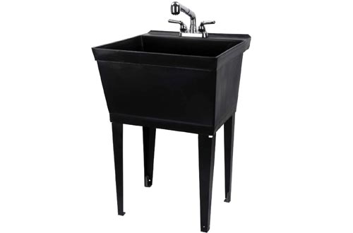 Black Utility Sinks Laundry Tub With Pull Out Chrome Faucet, Sprayer Spout, Heavy Duty Slop Sinks