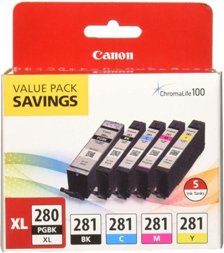PGI-280 XL / CLI-281 Combo Ink Pack with Glossy Photo Paper (50 Sheets, 4"x6"), Multicolor