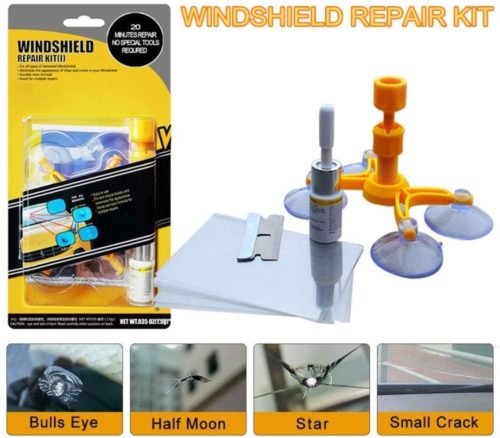 LIFEDE Windshield Repair Kit, Windshield Chip Repair Kit, DIY Car Windshield Glass Repair Tool for Repair Windshield Crack, Half Moon Crescents,Star Chips,and Bulls Eye.(1 Pack)