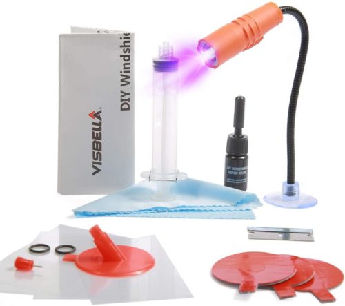 DIY Windshield Repair Kit, with UV Curing Light, Quick Fix, Car Glass Repair Tool Set for Half-Moon Cracks or The Combination Cracks (Set with UV Light)