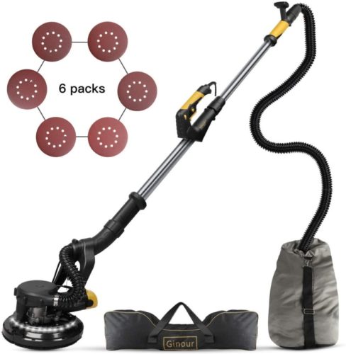Ginour 360° Drywall Sander With Vacuum Attachment, Variable Speed & LED Light, Extendable Handle, Long Dust Hose, Storage Bag, 6 Sanding Discs TOP 10 BEST DRYWALL SANDERS IN 2022 REVIEWS