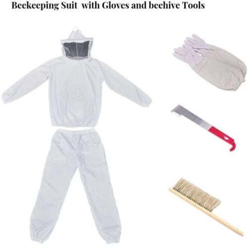 Beekeeping Suit for Beekeeper Bee Suit Beekeeping Jacket with Veil and Pants Beekeeping Protective Suit with Bee Gloves, Brush and Beehive Tools