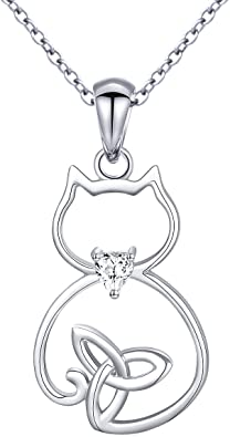 Sterling-Silver-Cute-Cat-Lover-Gift-Cat-Pendant-Necklace-for-Women-Teen-Girls-18-Inches