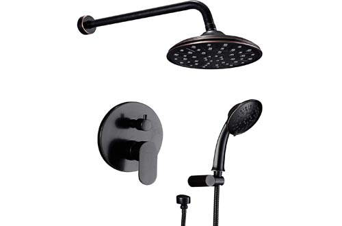 Shower System, Wall Mounted Shower Faucet Set for Bathroom with High Pressure 8" Rain Shower heads and 3-Setting Handheld Shower Heads Set, Oil Rubbed Bronze (Rough in Valve Included)