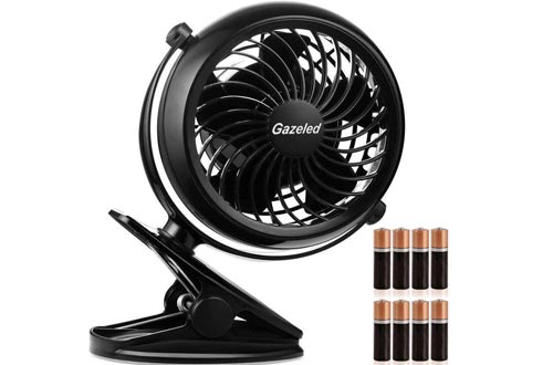 Gazeled Battery Operated Fans, Stroller Fans Battery Operated, Portable Battery Powered Fans with Clip, 5 Inch Cordless Fans for Camping, Mini Quiet Personal Fans for Bed, Car, 8 Free AA Batteries