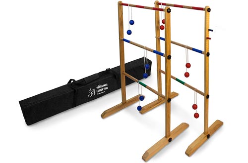 Ladder Toss Double Wooden Ladder Ball Game with Finished Wood and Durable Carrying Case