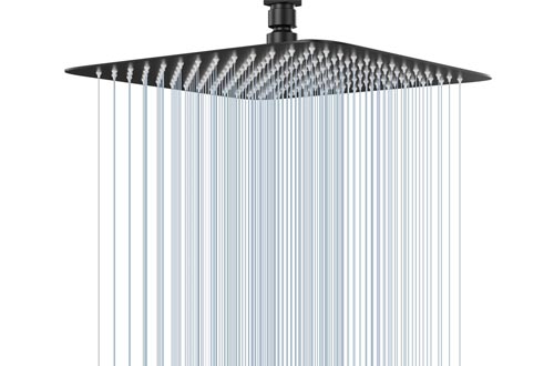 GGStudy 12 Inches Square Rain Shower heads Large Stainless Steel High Pressure Shower Head,Ultra Thin Rainfall Bath Shower 1/2 Connection Oil Rubbed Bronze Black Shower Heads