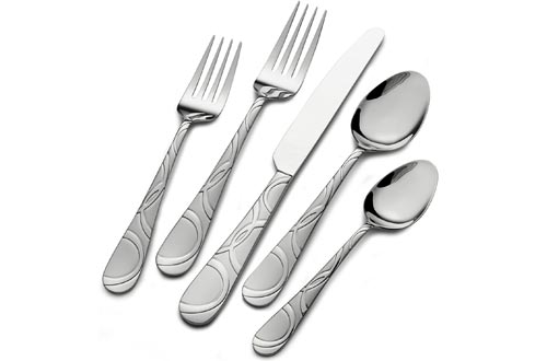 Pfaltzgraff 5163889 Garland Frost 53-Piece Stainless Steel Flatware Sets with Serving Utensil Sets and Steak Knives, Service for 8