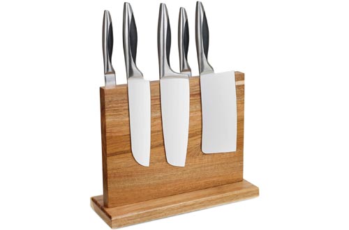 Knife Holders Magnetic Universal Kitchen Knife Block Natural Wood Knife Stand Large Capacity Knife Organizer with Double Side Storage