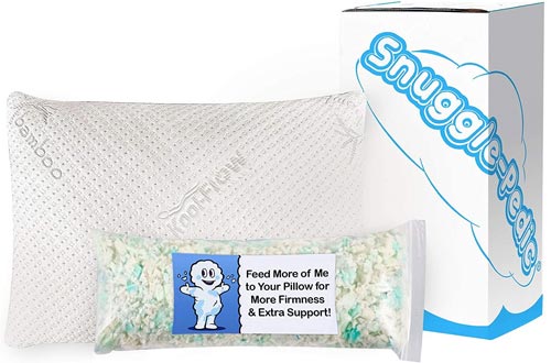 Snuggle-Pedic Ultra-Luxury Bamboo Shredded Memory Foam Pillows Combination With Adjustable Fit and Zipper Removable Kool-Flow Breathable Cooling Hypoallergenic Pillows Cover