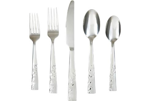 Cambridge Silversmiths 268320R Blossom Sand 20-Piece Flatware Silverware Sets, Service for 4, Stainless Steel, Includes Forks/Knives/Spoons, Brushed Finish