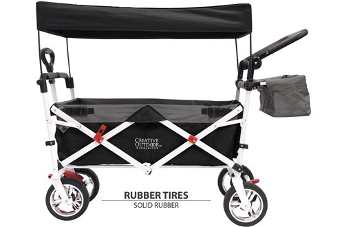 Creative Outdoor Distributor Push Pull Wagon for Kids, Foldable with Sun/Rain (Black)