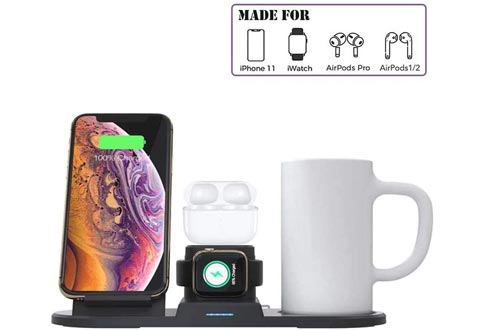 Mug Warmers, Coffee Warmers Wireless Charger, Constant Cup for Keeping Warm, 3 in 1 Wireless Charging Station Compatible With iPhone 11 Pro 8 Plus Xs Max Airpods Pro Apple Watch(charger not included)
