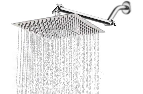 12'' Rainfall Shower Heads with 11'' Adjustable Extension Arm, HarJue High Pressure Large Stainless Steel Square Rain ShowerHead With Shower Arm Waterfall Full Body Coverage Easy to Clean and Install