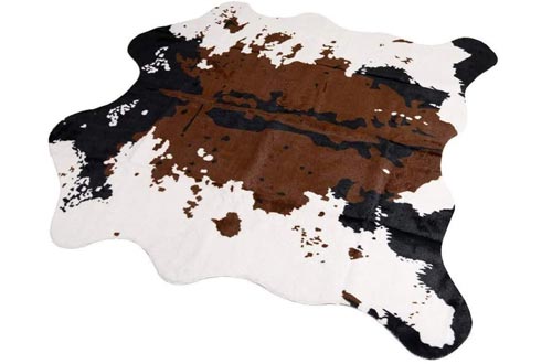 MustMat Brown Cow Print Rugs 55.1" W x 62.9" L Faux Cowhide Rugs Cute Animal Printed Carpet for Home