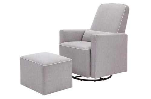 DaVinci Olive Upholstered Swivel Glider with Bonus Ottoman, Grey with Cream Piping