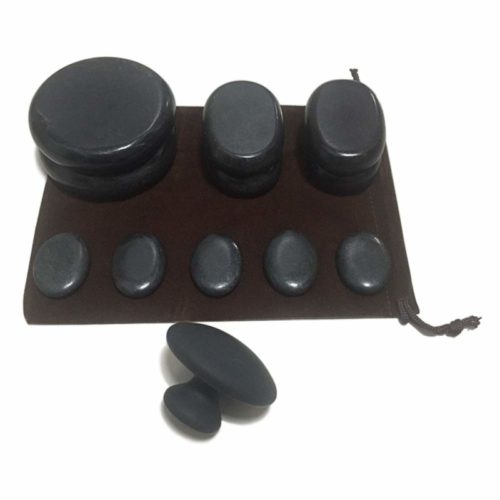 Bestnewie Massage Hot Stones with Mushroom Shaped Massage Guasha Tool, 12 pcs in Total, Hot Stone Massage Kit, Hot Stone Massage,Basalt Hot Rocks for Spa, Massage Therapy, Storage Velvet Bag Included