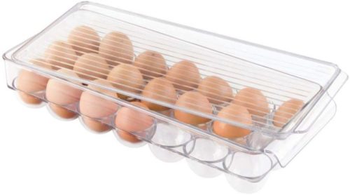 iDesign-Plastic-Egg-Holder-for-Refrigerator-with-Handle-and-Lid-Fridge-Storage-Organizer-for-Kitchen-Holds-up-to-21-Eggs-Clear