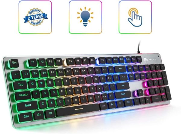 10. LANGTU Membrane Gaming Keyboard, Colorful LED Backlit Quiet Keyboard for Study