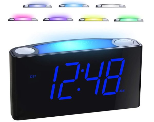 3. Alarm Clock for Bedrooms - 7 Color Night Light,2 USB Chargers
