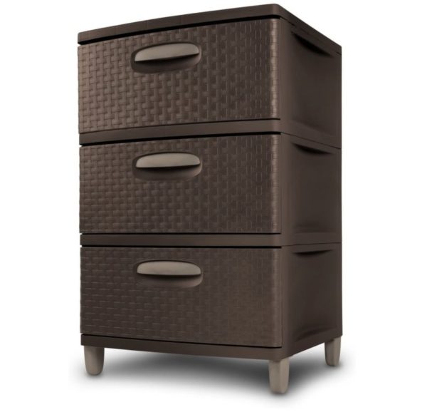 3. Sterilite 01986P01 3 Weave Drawer Unit, Espresso with Driftwood Handles and Legs