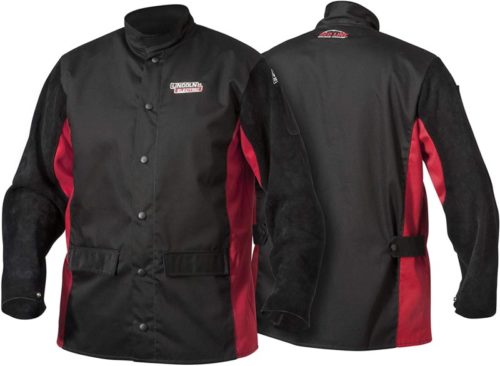 Lincoln Electric Split Leather Sleeved Welding Jacket | Premium Flame Resistant Cotton Body | Black & Red | XL | K2986-XL