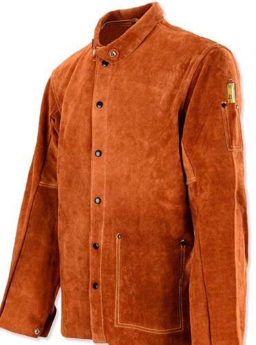 QeeLink Leather Welding Work Jacket Flame-Resistant Heavy Duty Split Cowhide Leather