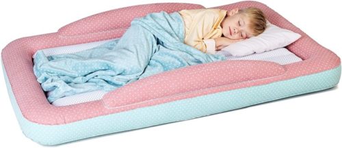 Inflatable Toddler Travel Bed with Sides - Kids Air Mattress for Camping or Home Use – Easy to Inflate Children's Air Bed - Fleece Blanket and Pump Included