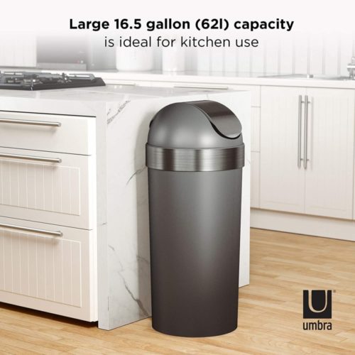 Umbra Venti Swing-Top 16.5-Gallon Kitchen Trash Large, 35-inch Tall Garbage Can for Indoor, Outdoor or Commercial Use, Pewter